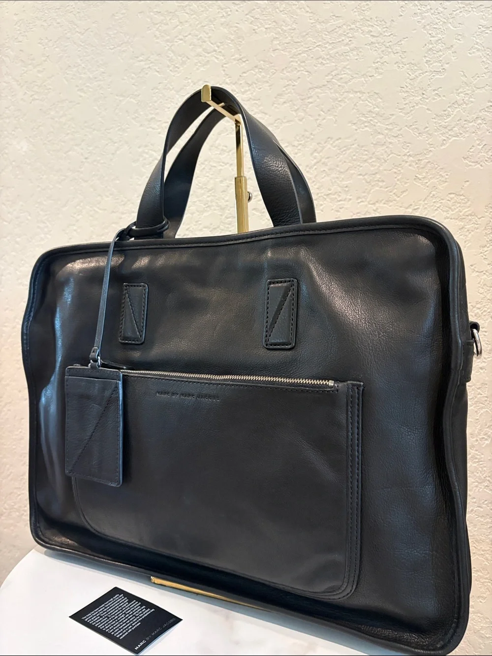Marc by Marc Jacob’s Black Leather Briefcase Travel Bag with Luggage Tag